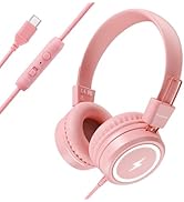 Bywulanda Kids Headphones with LED Lights for School, Upgrade USB Type C Kid Headphone with Micro...