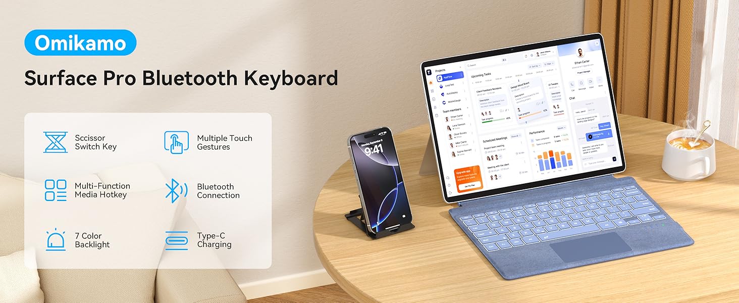 Surface Pro 7+/7/6/5/4/3 Bluetooth Keyboard Blue