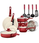GreenLife 16 Piece Nonstick Cookware Set, Soft Grip Non-Toxic PFAS-Free Ceramic Pots &amp; Pans, Dish...