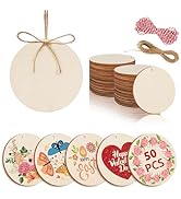 Philorn 50pcs Wooden Ornaments for Crafts 3.5" Unfinished DIY Wooden Ornaments, Predrilled Wood S...