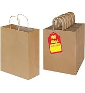 Premium 10x5x13 Paper Bags with Handles - Pack of 100, Kraft Paper Bags Ideal for Shopping, Weddi...