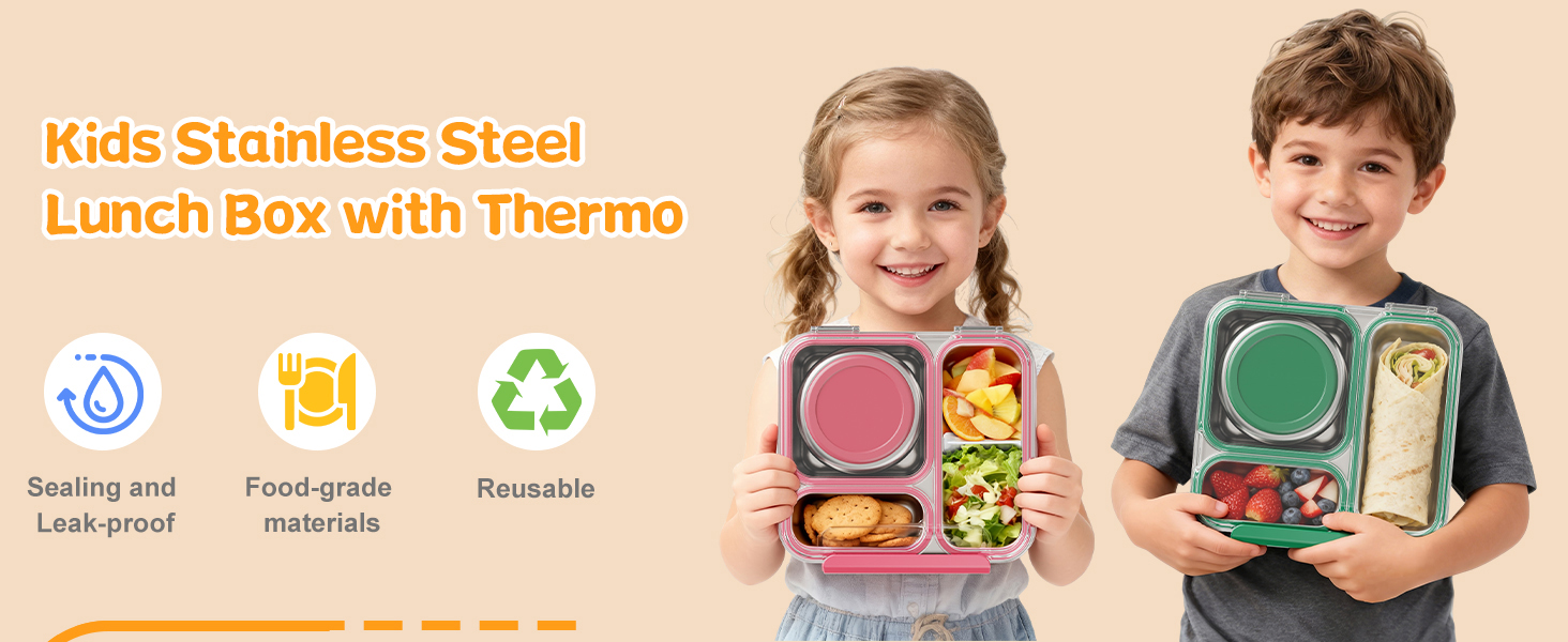 Pawtong Kids Stainless Steel Lunch Box with Thermo