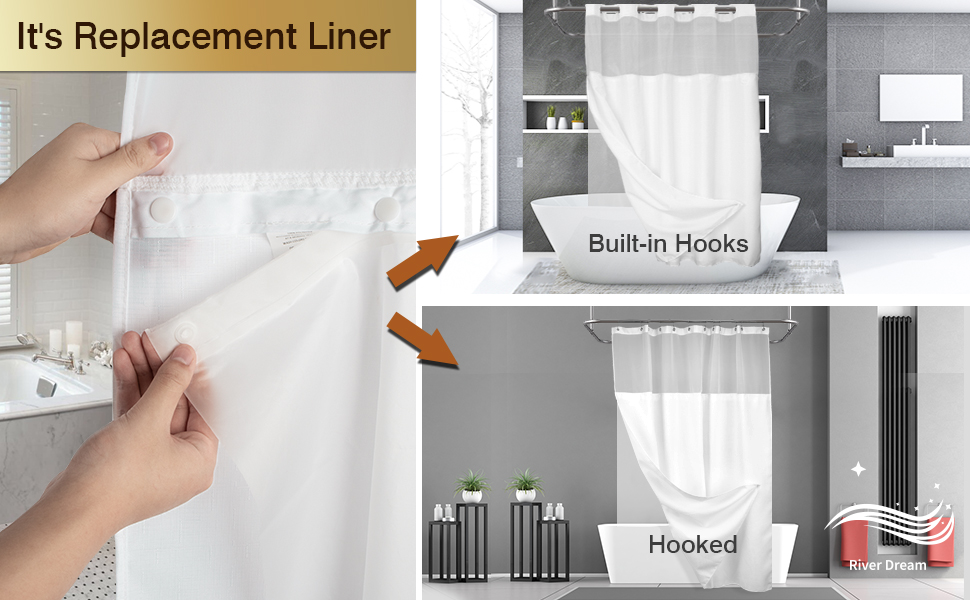 Replacement liner for built-in hooks or hooked curtains