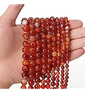 45pcs 8mm Natural Stone Beads Red Carnelian Striped Agate Beads Energy Crystal Healing Power Gems...