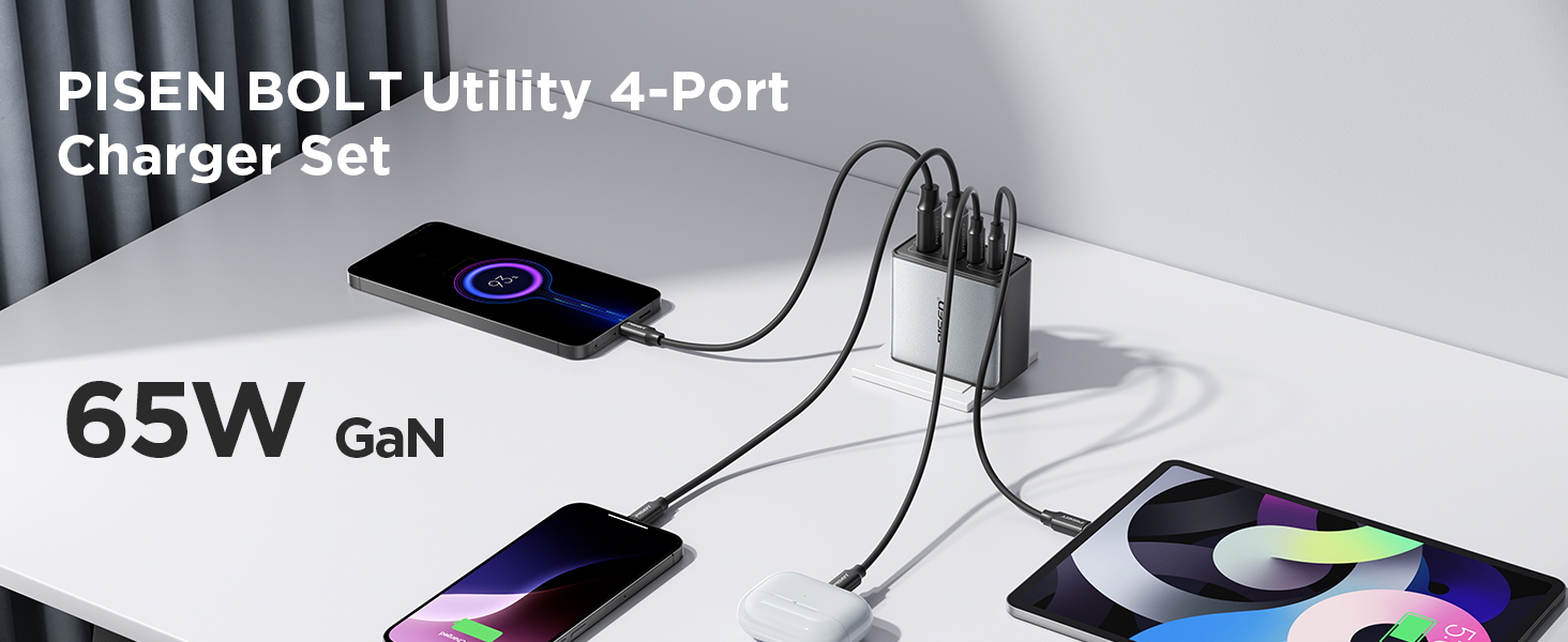 PISEN BOLT Utility 4-Port Charger Set