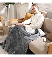 Heated Electric Throw Blanket, 50"x60" Soft Wheat Pattern Flannel &amp; Sherpa Small Heated Blanket w...