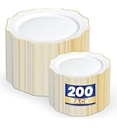 WDF 200PCS White and Gold Plastic Plates - Gold Plastic Plates - Include 100 Dinner &amp; 100 Dessert...