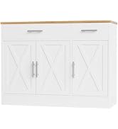 Shintenchi Modern Farmhouse Sideboard Buffet Cabinet with Storage with 3 Doors,42" Barn Doors Buf...