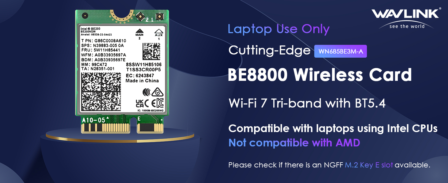 BE8800 Wireless WiFi 7 Network Card for Laptop PC