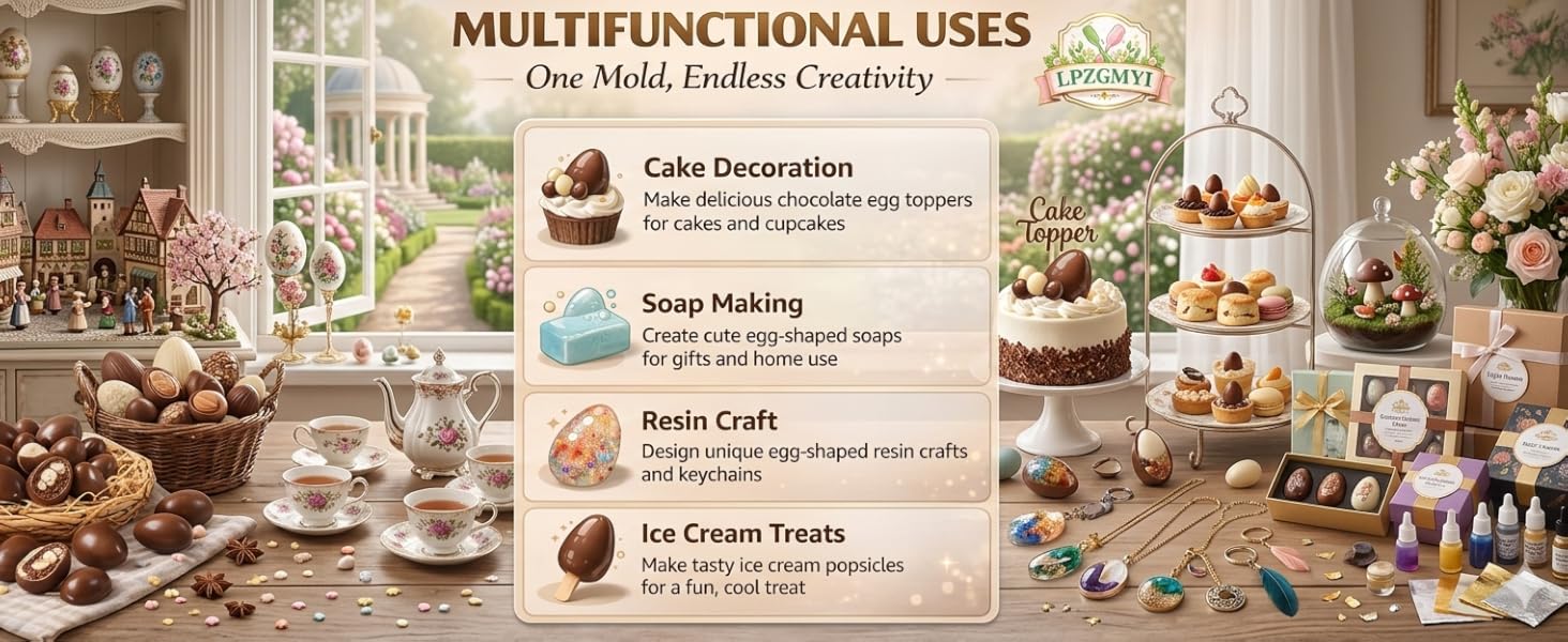 8-Cavity Easter Egg Shape Silicone Molds, Pan Baking Supplies for Cake Decorating Chocolate Candy