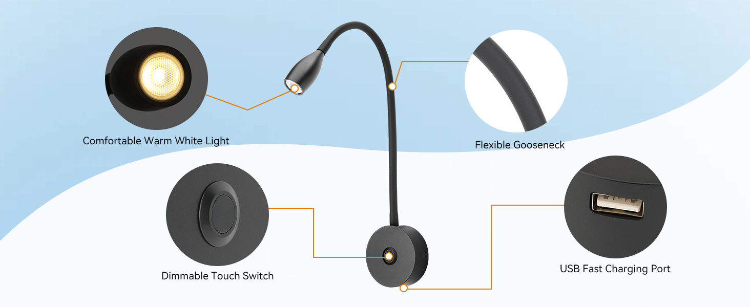 12V LED Reading Light RV Bedside Dimmable Reading Light