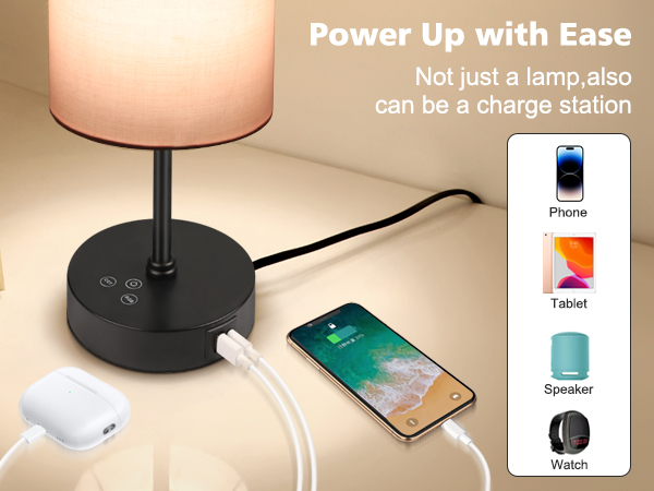 a USB charging ports and a type C charging ports (5 V/2 A) on the base