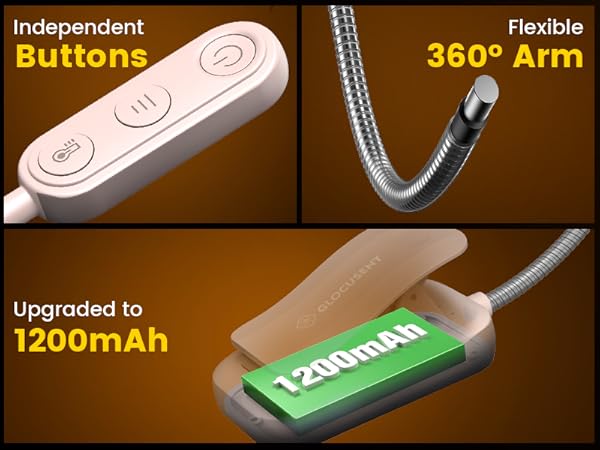independent buttons, flexible 360° arm, 1200 mAh
