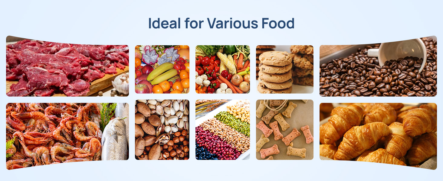Display of food types suitable for vacuum sealer 