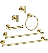 6 Pcs Bathroom Hardware Set Brushed Gold Towel Bar Set Includes 19.68/23.6-Inch Towel Bar, Round ...