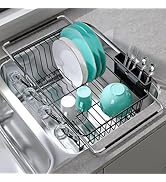 JASIWAY Dish Drying Rack in Sink, Expandable Stainless Steel Dish Drainers with Drainboard for Ki...