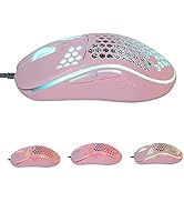 Acogedor Lightweight Honeycomb Mouse, USB Pink RGB Gaming Mouse Adjustable DPI 1200/2400/4800/720...