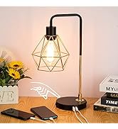 COTULIN Touch Control Black Gold Table Lamp,Modern Industrial Desk Lamp with 2 USB Charging Ports...