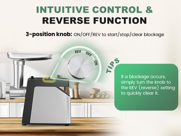 Huanyu electric meat grinder with intuitive control and reverse function(in case of clogging