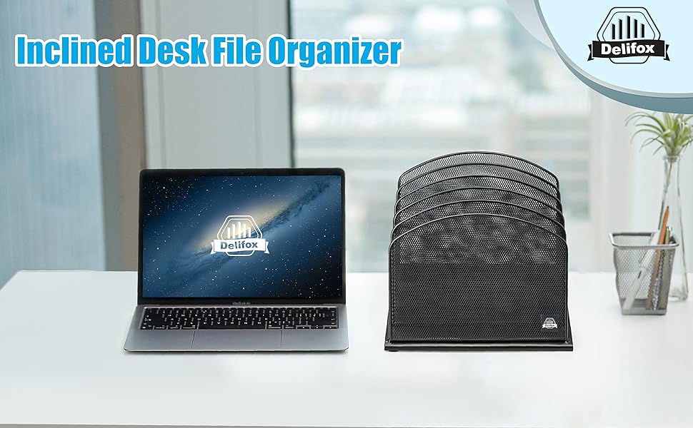 Inclined desk file organizer