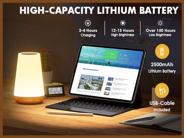 2500mAh Rechargeable Bedside Table Lamp with Timer