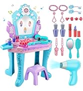 Toddler Frozen Vanity Table and Chair, Girls Magic Makeup Set with Mirror and Lights &amp; Music, Kid...