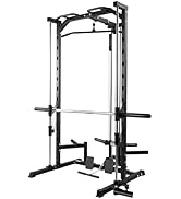 RitFit Smith Machine Power Rack with LAT-Pull Down System, Landmine, Barbell Bar, Plate Storage P...