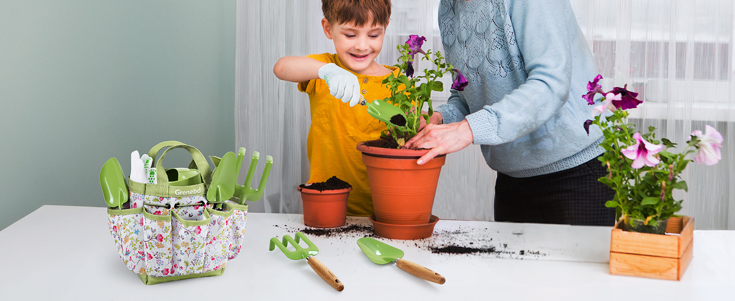 Learn more about nature and plants while planting with the kid gardening set!