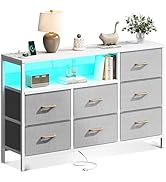 AODK Dresser with LED Lights and Charging Station, 52-Inch Long Dresser for Bedoom with 7 Large S...