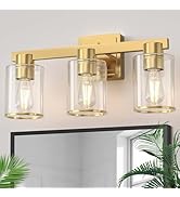 L LOHAS LED Gold Bathroom Vanity Light Over Mirror, 3 Lights Bathroom Light Fixture with Clear Gl...