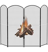 OYEAL Fireplace Screen Stand Black 4 Panel Fireplace Cover Metal Fire Spark Guard Cover Foldable ...