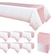 6 Packs Plastic Tablecloths Rose Gold 54"x108" Disposable Waterproof Table Cover and 6 Packs 12"x...