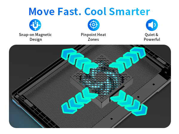 Snap-on magnetic design for pinpoint heat zones. Quiet, powerful, fast & smart cooling