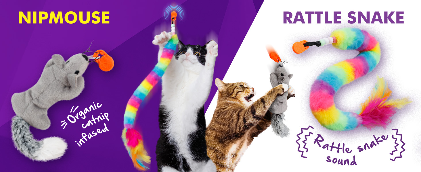 cat amazing catnip mouse and rattle snake cat toys interactive chase teaser wand attachments