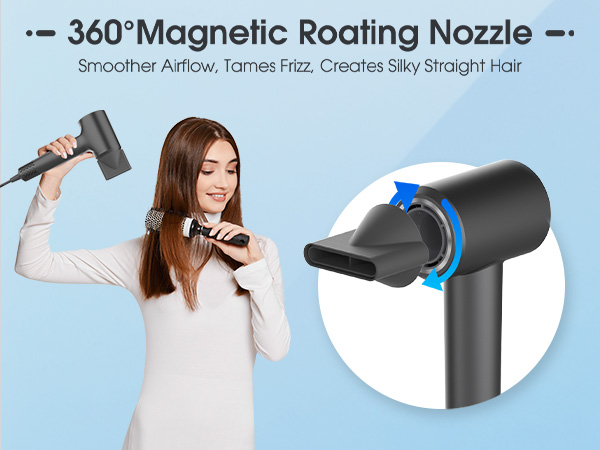 Plasma Hair Dryer 360°Magnetic Roating Nozzle 110000 RPM Hair Dryer, Fast Drying Blow Dryer