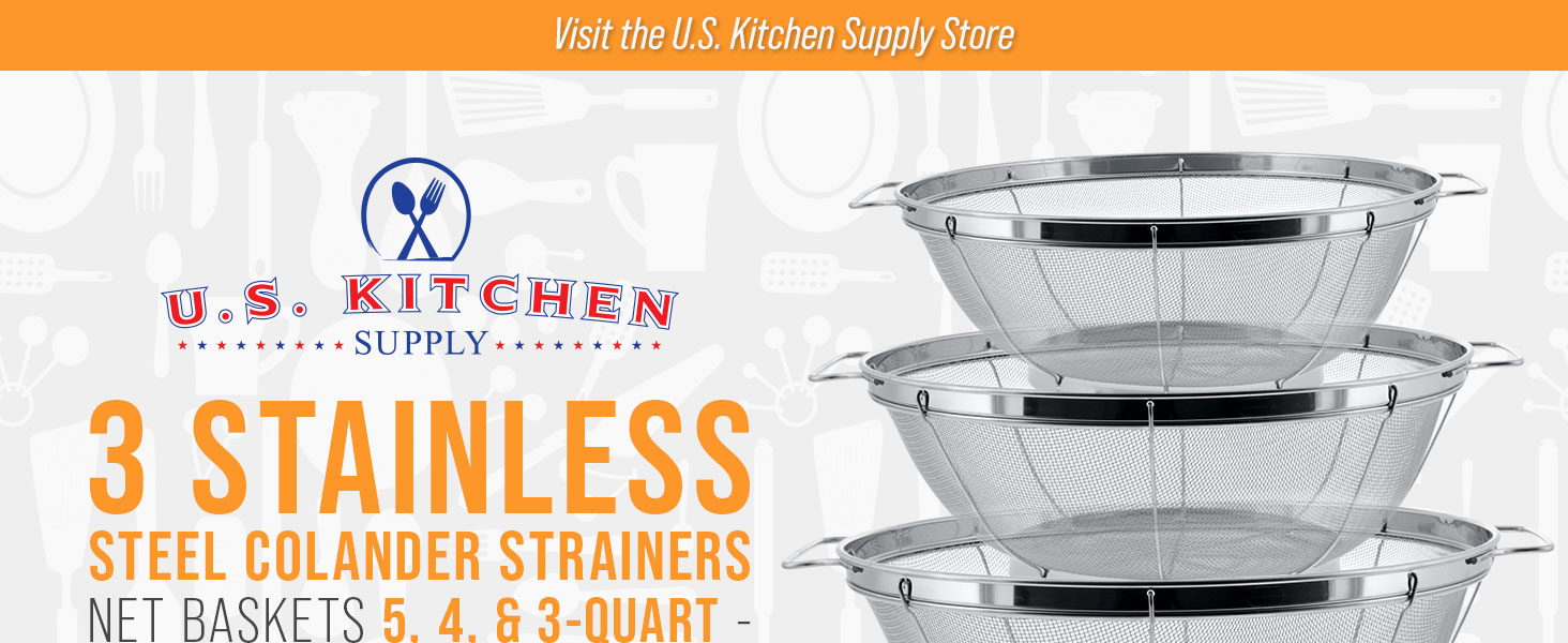 Stainless Steel Colander Set 3 Pack – Mesh Strainers 5 4 3 Quart with Handles &amp;amp; Resting Base