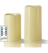 5plots 4"×6" 8" Large Outdoor Waterproof Flameless Candles Dark Ivory with Timer &amp; Remote, Batter...