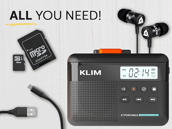 TON771 Model, Black Cassette Player With MP3 Converter, Portable Cassette Player With Built-In Headphone Jack And Orange Earphones, Stable * More Comfortable Headphones, Suitable For Jogging, Walking