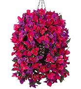 Bougainvillea Artificial Hanging Fake Flowers with Basket for Outdoors Decoration, Faux Silk Flow...