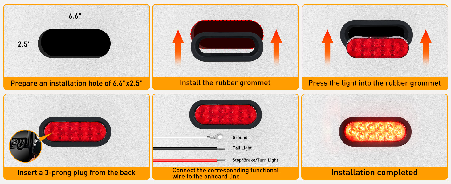 6inch oval trailer lights red 10led brake stop turn signals lighting for truck trailer rv camper 