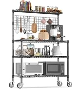 Leteuke Bakers Rack with Storage, 4-Tier Kitchen Shelf Cart, NSF Certified Microwave Stand with W...