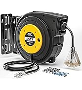 CRST Extension Cord Reel, 55 Feet Retractable Extension Cord for Garage and Workshop, Retractable...