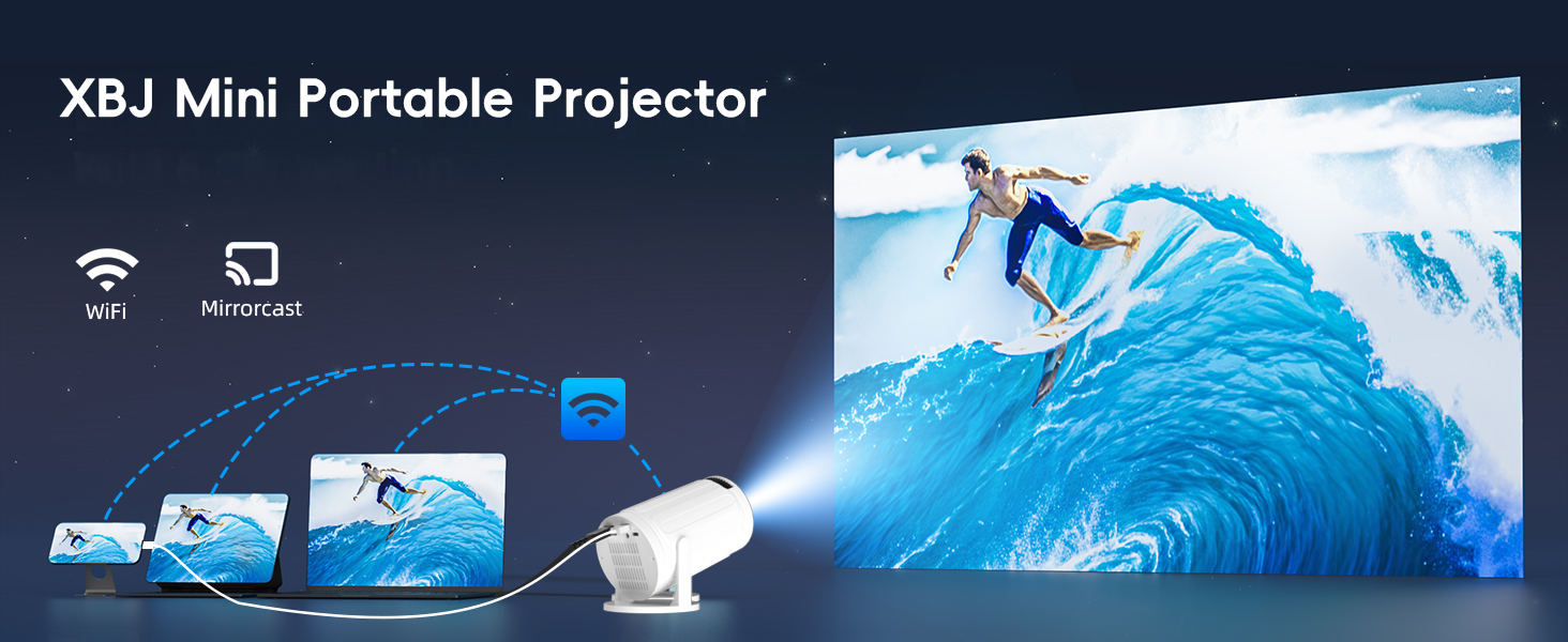 xbj mini projector with wifi and bluetooth 300 ansi built-in apps for bedrooms camping