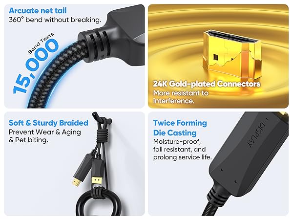 gold plated braided hdmi cord