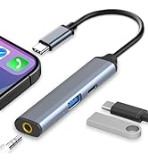 USB C Hub, 3 in 1 Aluminum USB C to USB A OTG Adapter with 1 x 100W USB C Port, 1 x 3.5mm Headpho...