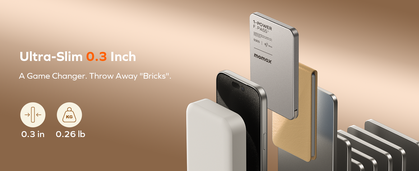 Text reads 'Ultra-Slim 0.3 inch'. Product demonstration showing slim metallic device thickness comparison with measurement indicators.