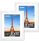 FIXSMITH 8x10 Picture Frame Set of 2, Photo Frame with HD Plexiglass, Display Pictures 5x7 with M...