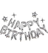 Silver Happy Birthday Banner Balloon Aluminum Foil 16 Inch Letter,10 Inch Five Pointed Star Four ...