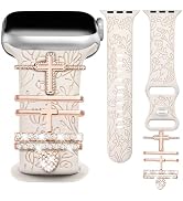 JR.DM Floral Engraved Band Compatible with Apple Watch 42mm 40mm 41mm 38mm Women, Soft Silicone D...