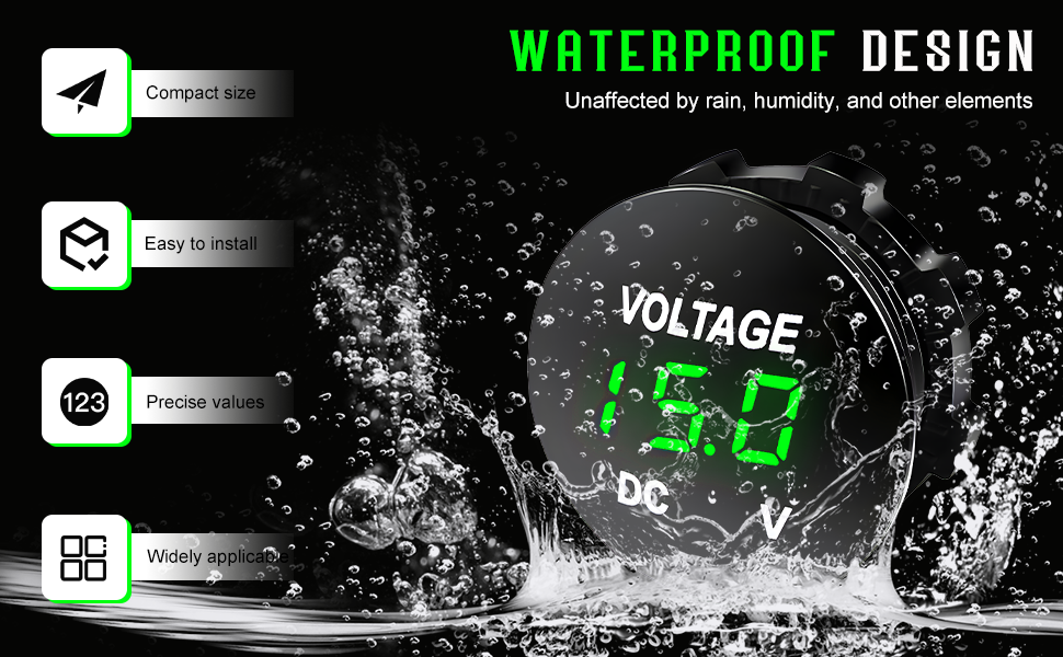 Constructed from high-quality PC material, this voltage meter is resistant to water and retardant